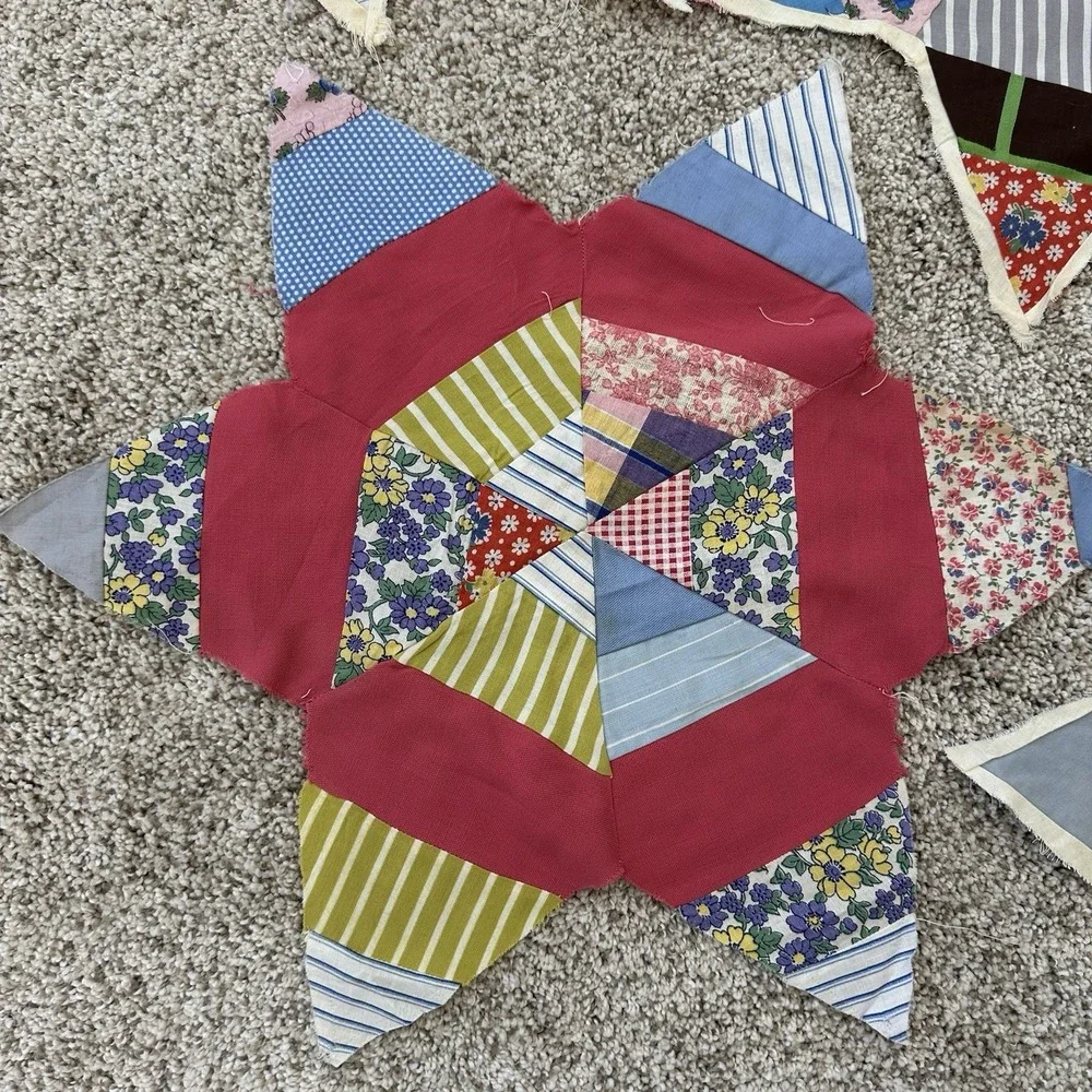 Lot Of 7 Vintage Antique Quilt Blocks‎ Orphans String Star Patchwork Unfinished